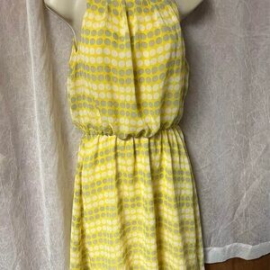 Tacera Yellow and White Halter Sundress
